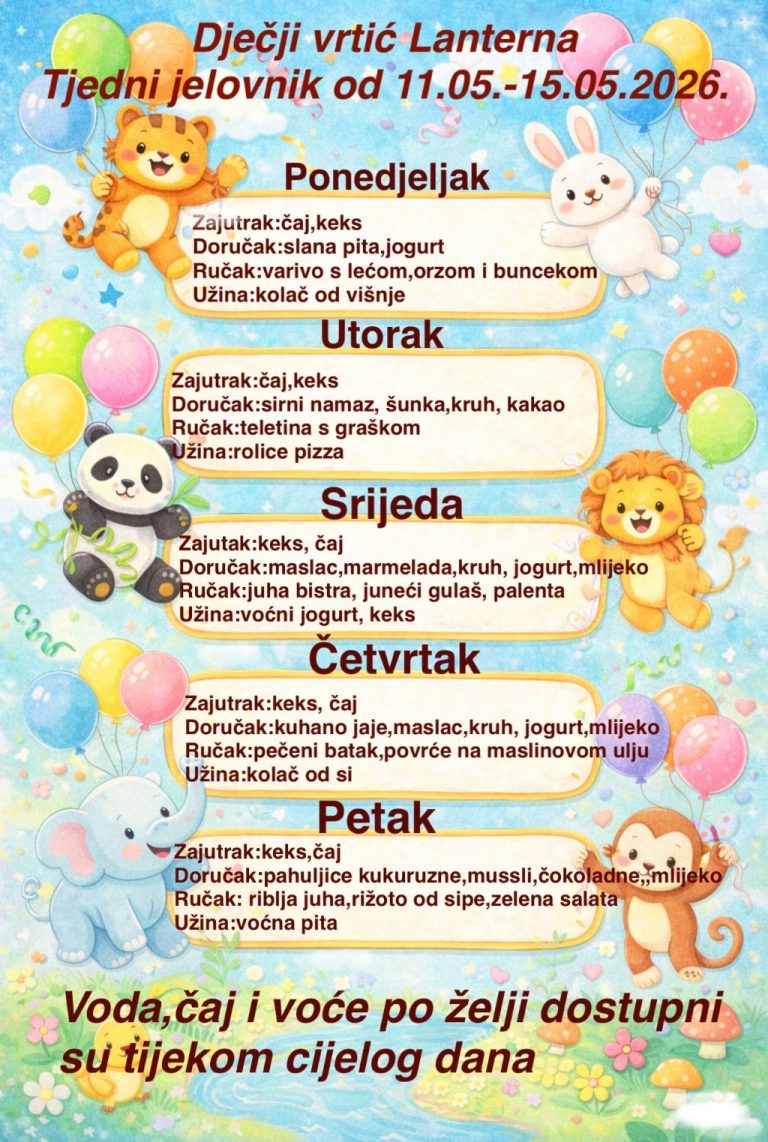 Tjedni jelovnik 11.05. – 15.05. 2026.