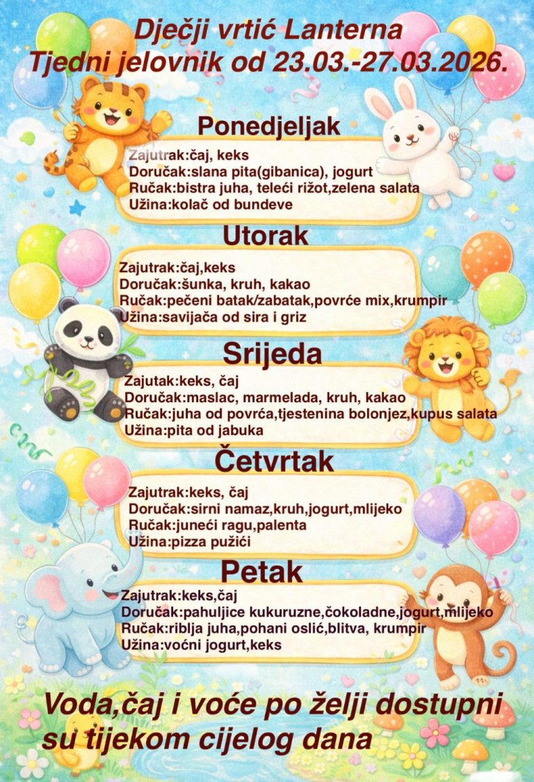 Tjedni jelovnik 23.03. - 27.03.2026