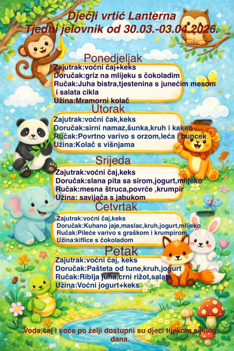 Tjedni jelovnik 30.03. - 03.04.2026