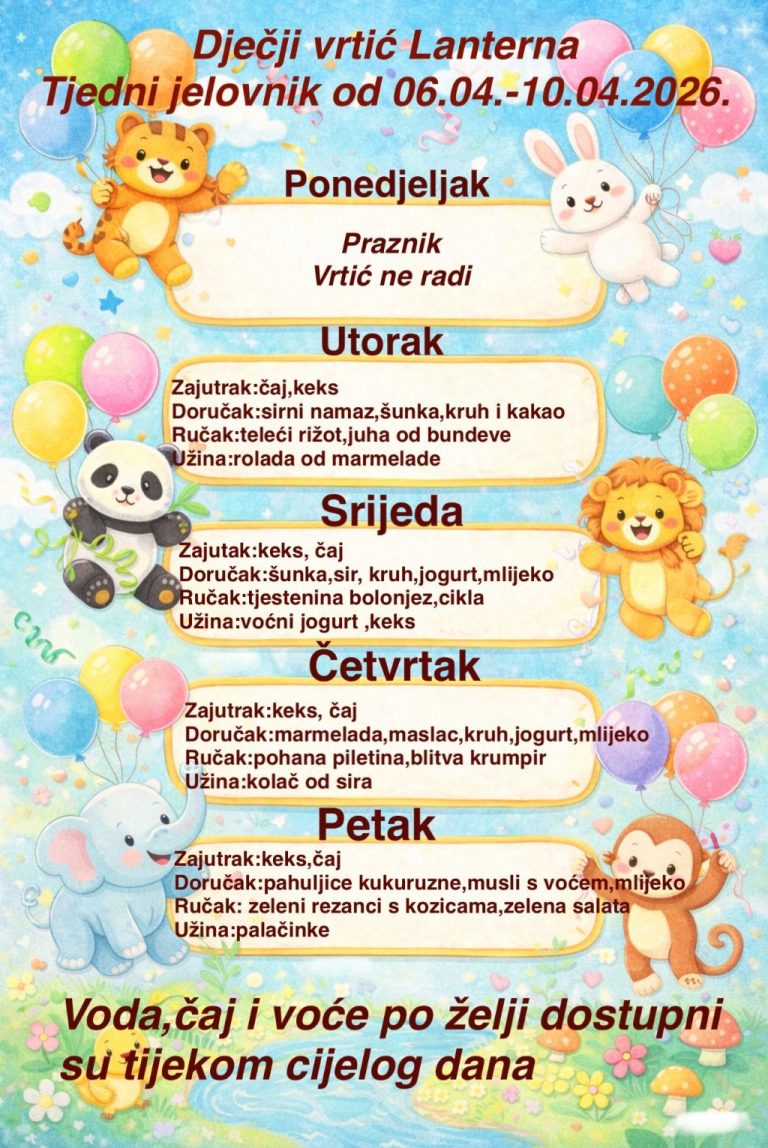 Tjedni jelovnik 07.04. – 10.04.2026