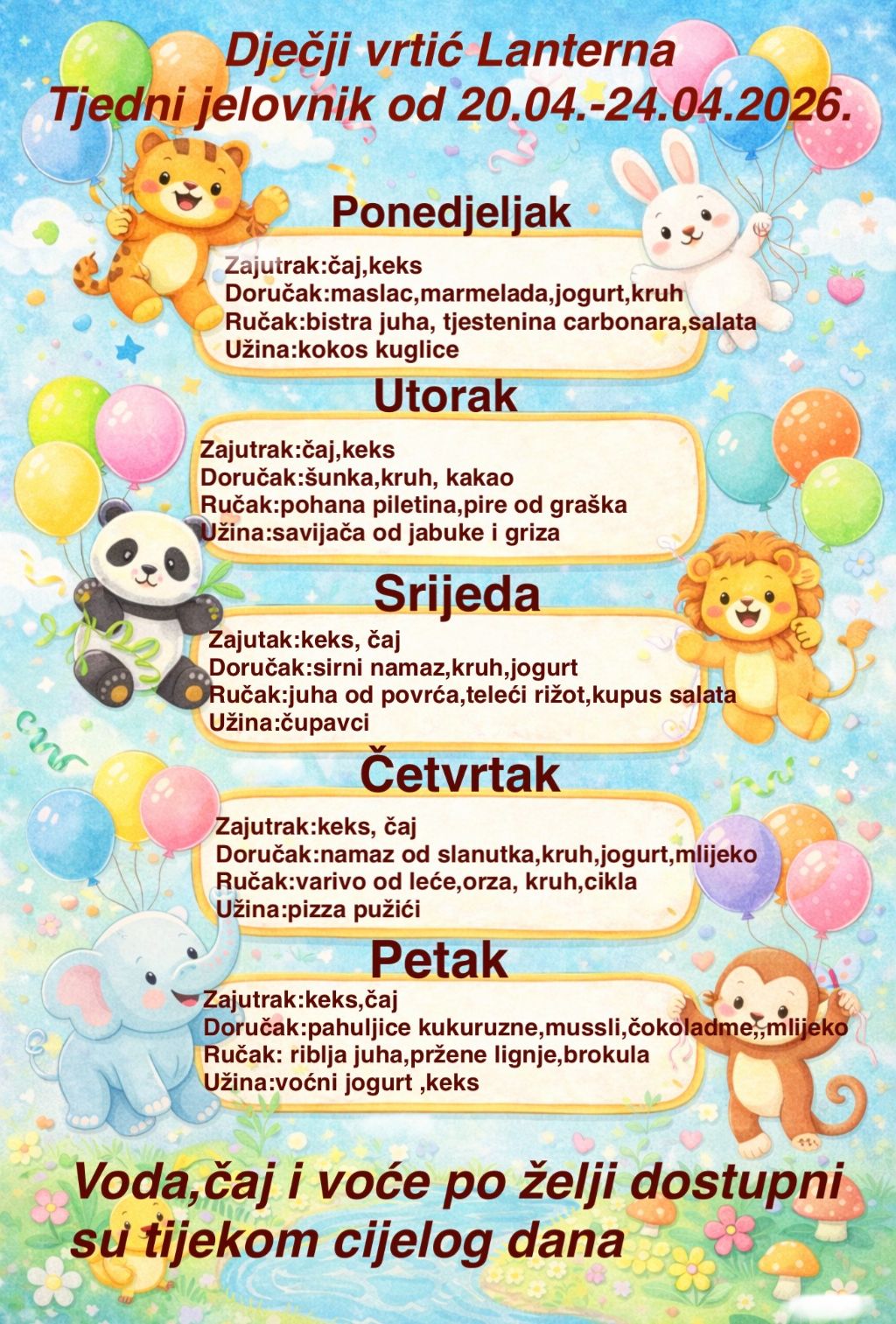 Tjedni jelovnik 20.04. – 24.04. 2026.